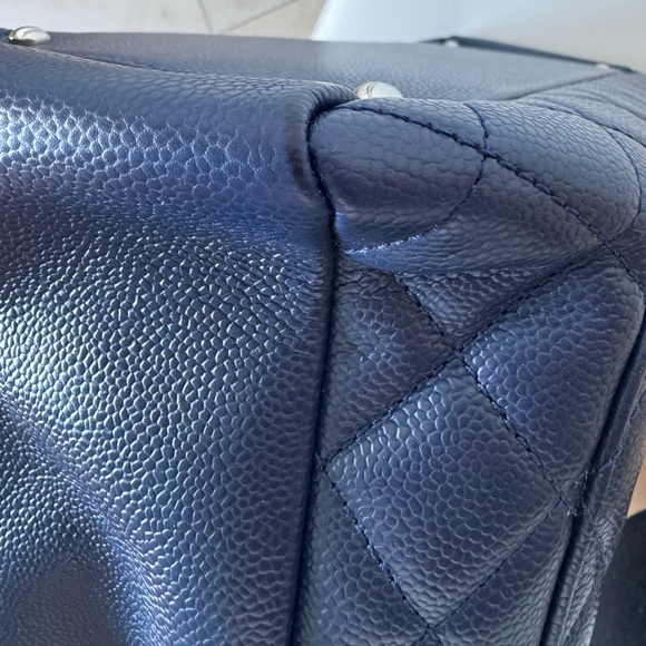 Chanel Caviar Leather Large Navy Blue Quilted GST Tote Bag with Dust Cover - Picture 7 of 17